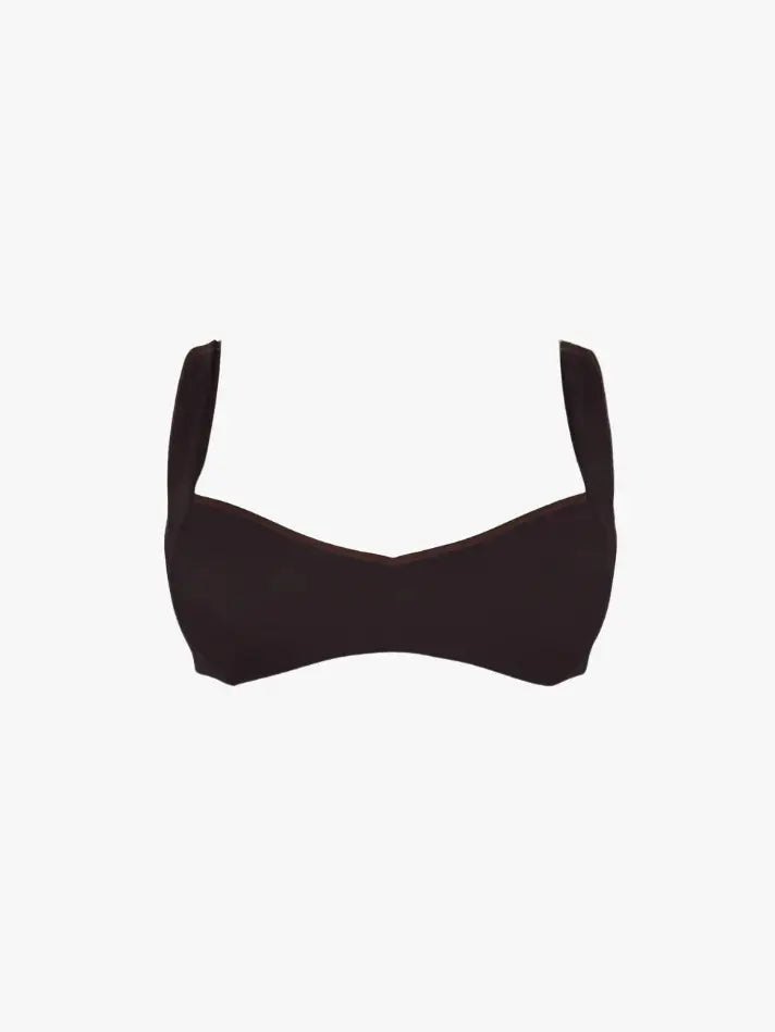 Black bikini top on a white background