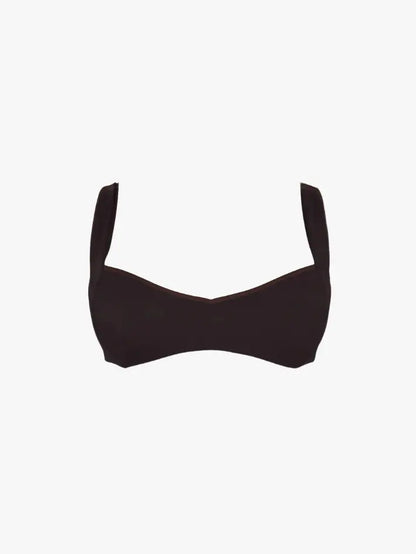 Black bikini top on a white background